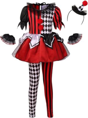 Girl's jester clown costume set