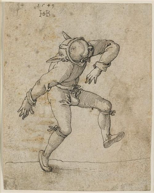 Drawing of a jester performing