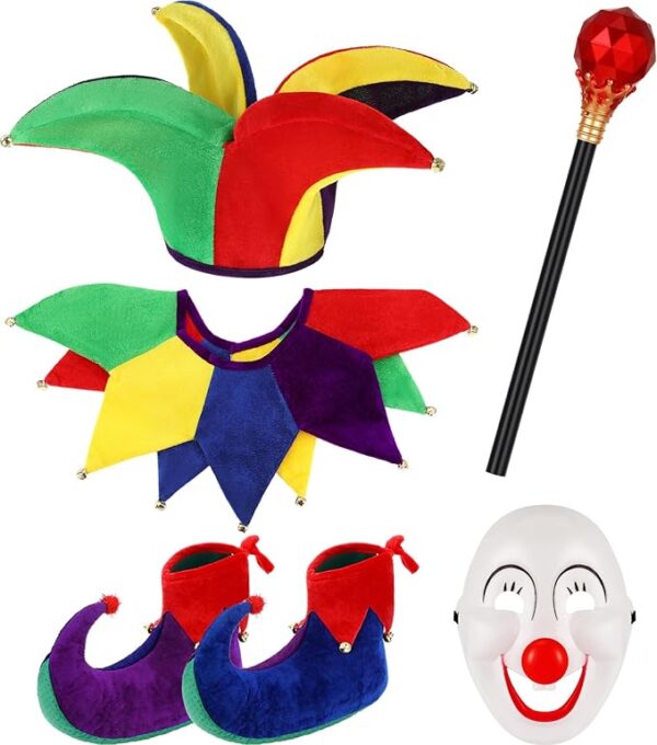 6 Pcs Halloween Jester Costume