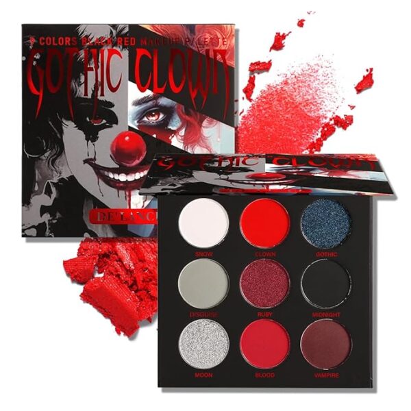 Afflano Black Red Eyeshadow Palette Goth Clown Halloween Makeup