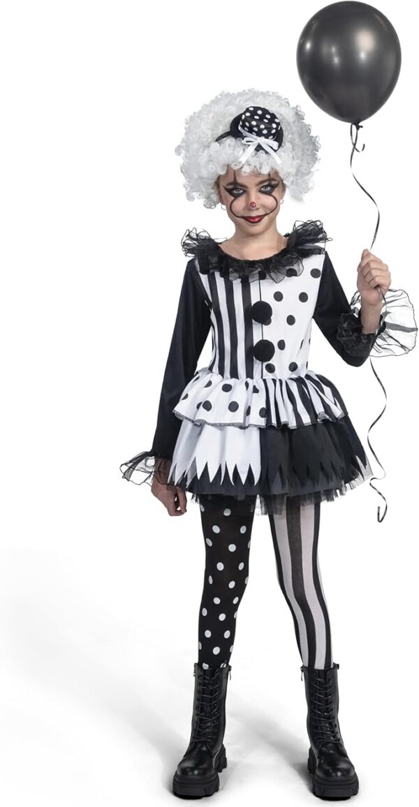 Black and White Jester Halloween Killer Clown Costume