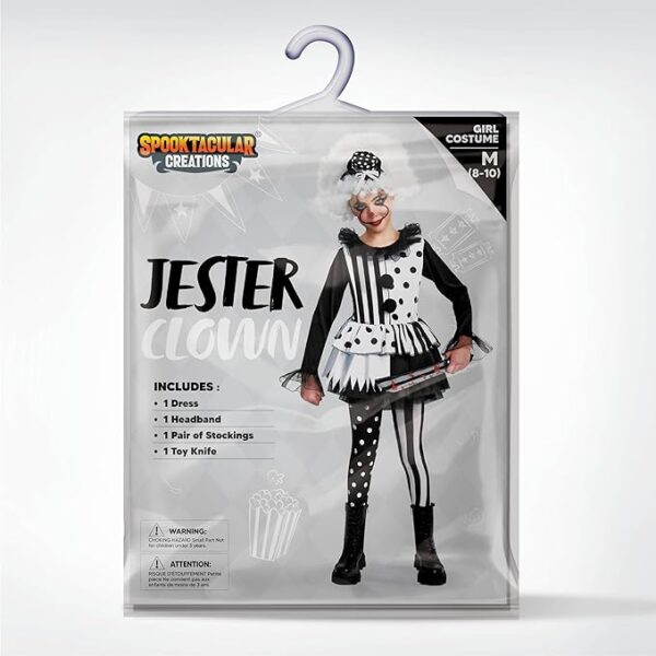 Black and White Jester Halloween Killer Clown Costume - Package