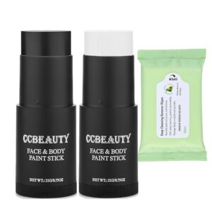 CCBeauty Halloween White Black Face Body Paint Stick + 10 Remover Wipes