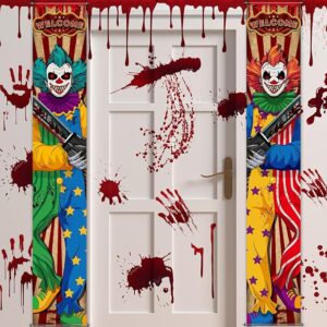 Harloon 2 Pcs Creepy Clown Halloween Porch Sign Banner