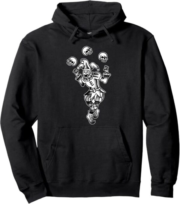 Jester Juggling Skulls Blackwork Pullover Hoodie