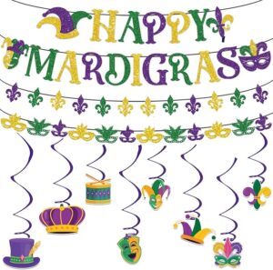 Mardi Gras Banner and Hanging Swirl Decor