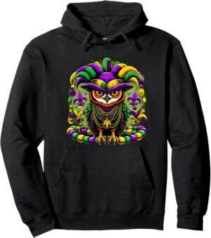 Mardi Gras Owl Jester Pullover Hoodie