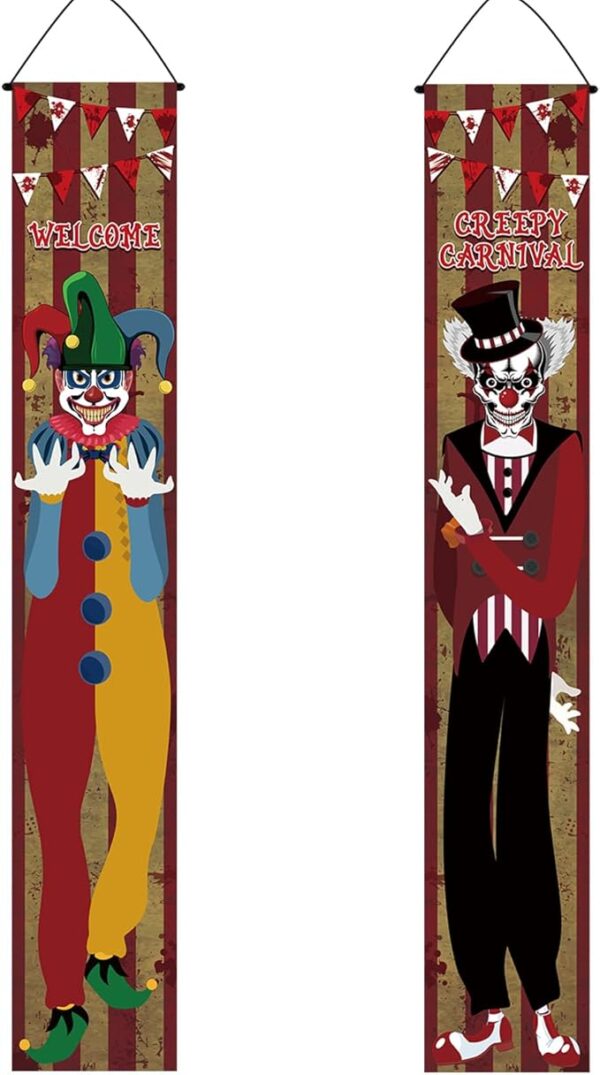 Remerry 2 Pcs Halloween Evil Clown Porch Banner