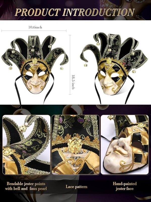 Syhood Jester Mask Vintage Venetian Mask - Details