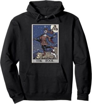 The Fool Tarot Card Gothic Halloween Creepy Court Jester Pullover Hoodie