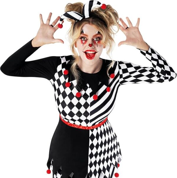 Women Jester Creepy Clown Costume - Zoom In