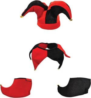 Adult Clown Court Jester Hat Collar Shoes Joker Accessories Set Costume 3 Piece Kit